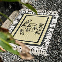 Personalized Happy Campers Names Doormat - Camper Décor - SAND