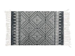 Black & White Geometric Layering Rug – Tribal Maze Pattern Accent Mat with Fringes for Porch, Entryway, or Kitchen