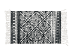 Black & White Geometric Layering Rug – Tribal Maze Pattern Accent Mat with Fringes for Porch, Entryway, or Kitchen