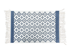 Blue Tile Pattern Layering Rug – Moroccan-Inspired Decorative Mat with Fringe for Porch, Entryway, or Farmhouse Decor