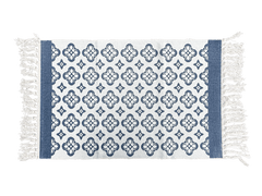 Blue Tile Pattern Layering Rug – Moroccan-Inspired Decorative Mat with Fringe for Porch, Entryway, or Farmhouse Decor