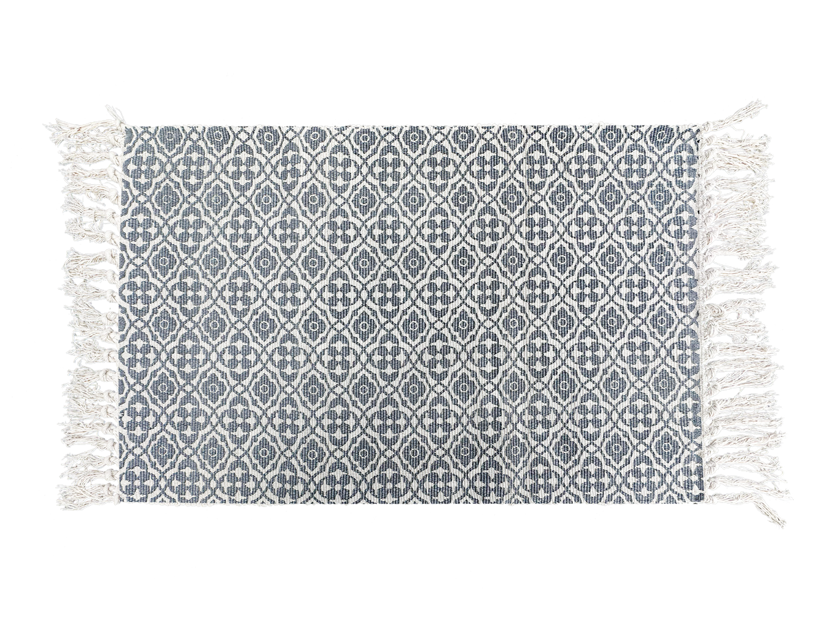Boho Blue Diamond Layering Rug – Lightweight Fringed Mat for Entryway, Indoor/Outdoor Porch or Kitchen Decor