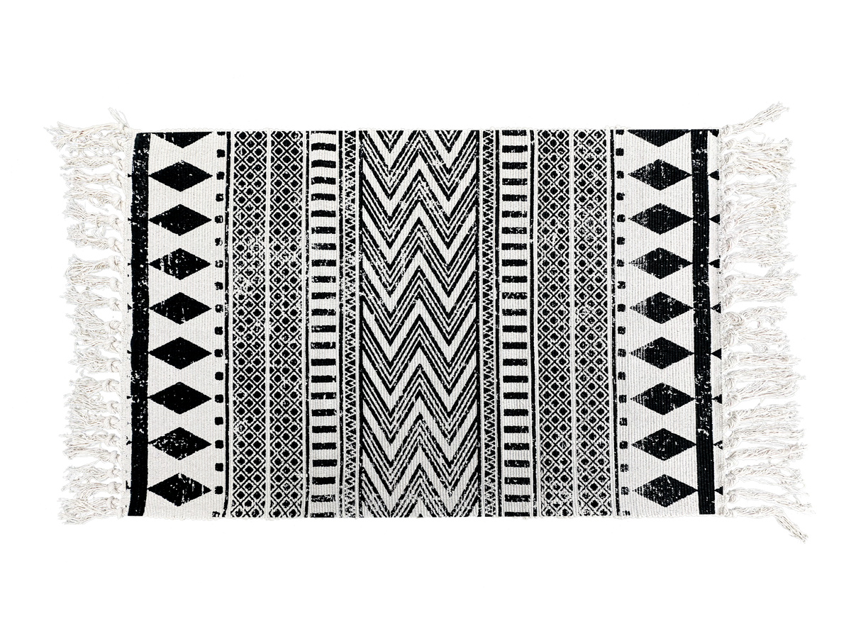 Black Chevron Tribal Layering Rug – Geometric Striped Accent Mat with Fringe for Entryway or Porch