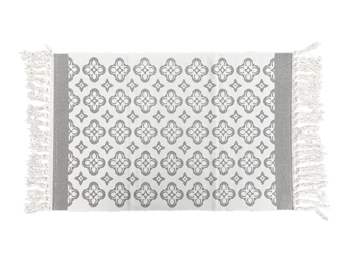 Grey & White Layering Rug – Neutral Tile-Inspired Mat with Fringe for Entryway, Porch or Kitchen Decor