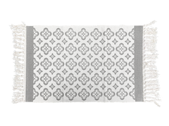 Grey & White Layering Rug – Neutral Tile-Inspired Mat with Fringe for Entryway, Porch or Kitchen Decor