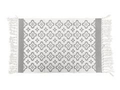 Grey & White Layering Rug – Neutral Tile-Inspired Mat with Fringe for Entryway, Porch or Kitchen Decor