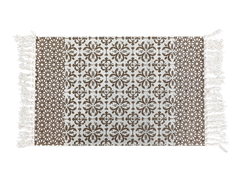 Brown Mandala Floral Layering Rug – Boho Fringed Mat for Rustic Porch, Entryway, or Indoor Use