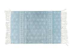 Sky Blue Boho Layering Rug – Soft Woven Pattern Mat with Fringe for Entryway, Kitchen or Outdoor Porch Decor