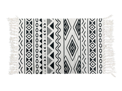 Black and White Layering Rug – Boho Tribal Geometric Fringe Mat for Porch, Entryway, or Living Room Decor