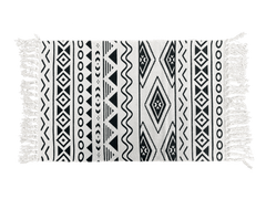 Black and White Layering Rug – Boho Tribal Geometric Fringe Mat for Porch, Entryway, or Living Room Decor
