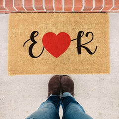 Personalized Initial Red Heart - Doormat
