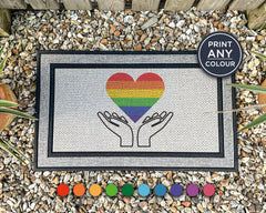 Hands Holding Rainbow Heart - LGBTQ Doormat