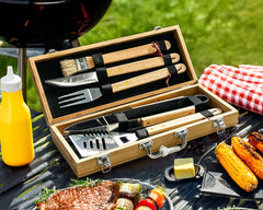 Wooden Bamboo BBQ Set Box & Tools Gift Set