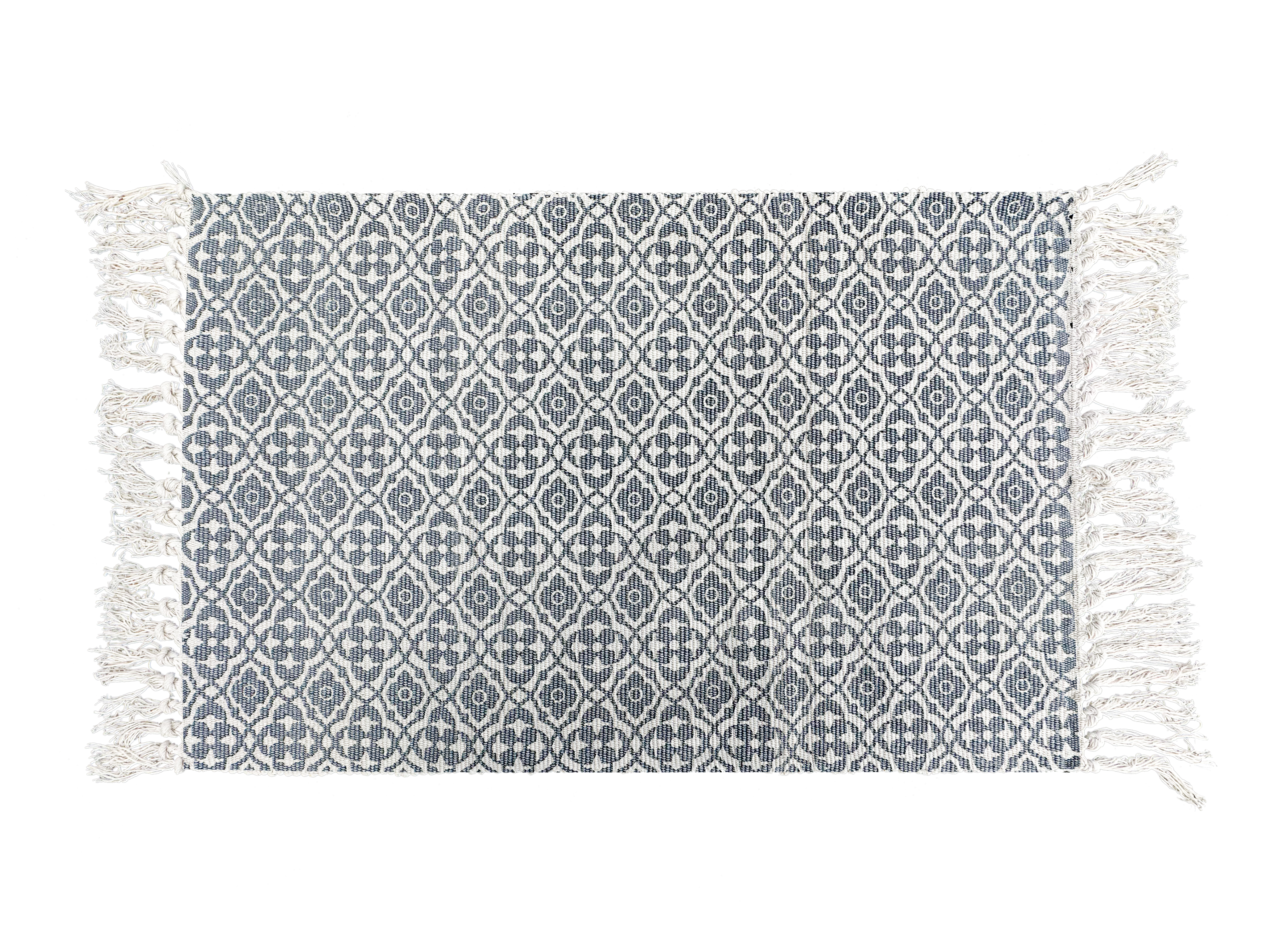 Boho Blue Diamond Layering Rug – Lightweight Fringed Mat for Entryway, Indoor/Outdoor Porch or Kitchen Decor