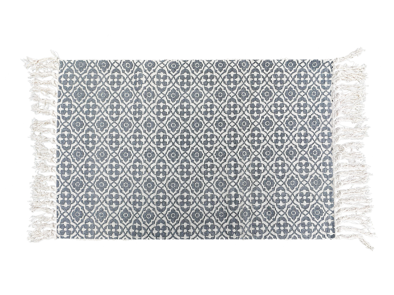 Boho Blue Diamond Layering Rug – Lightweight Fringed Mat for Entryway, Indoor/Outdoor Porch or Kitchen Decor