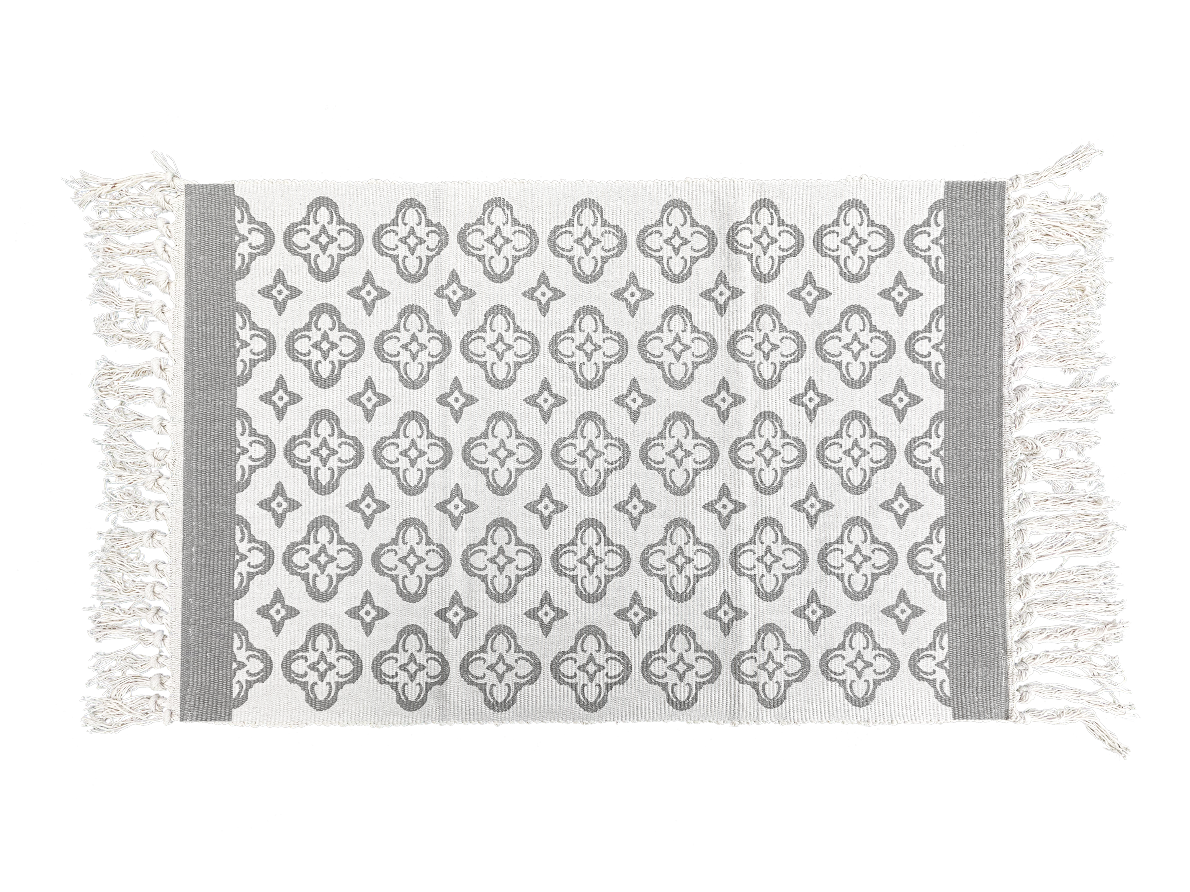 Grey & White Layering Rug – Neutral Tile-Inspired Mat with Fringe for Entryway, Porch or Kitchen Decor