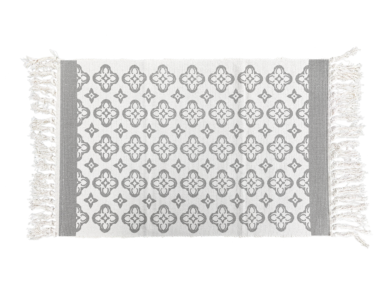 Grey & White Layering Rug – Neutral Tile-Inspired Mat with Fringe for Entryway, Porch or Kitchen Decor