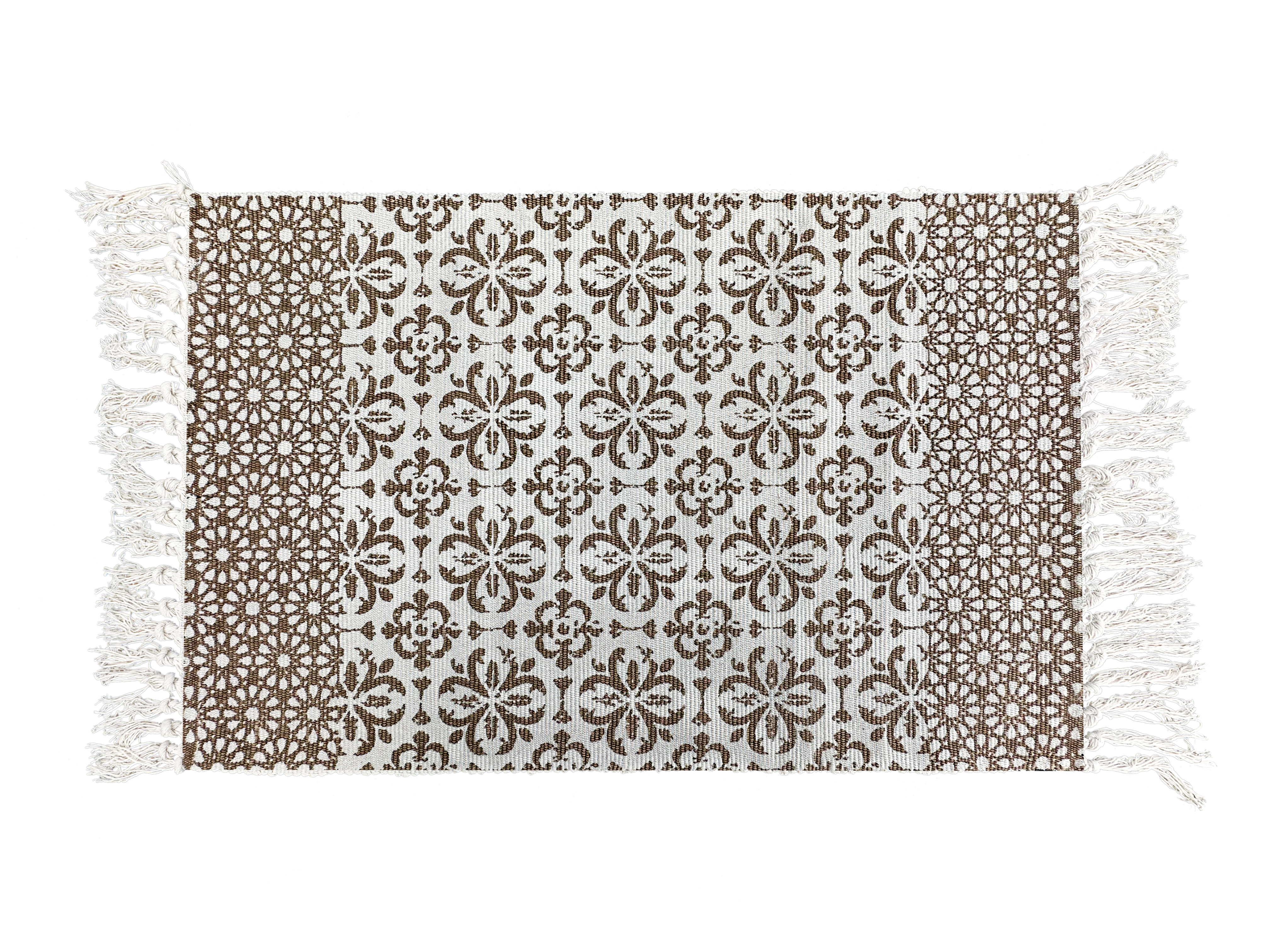 Brown Mandala Floral Layering Rug – Boho Fringed Mat for Rustic Porch, Entryway, or Indoor Use