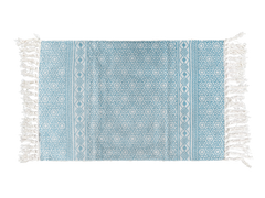 Sky Blue Boho Layering Rug – Soft Woven Pattern Mat with Fringe for Entryway, Kitchen or Outdoor Porch Decor