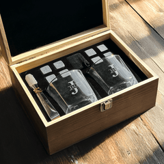 Custom Engraved Whiskey Box & Glass Set