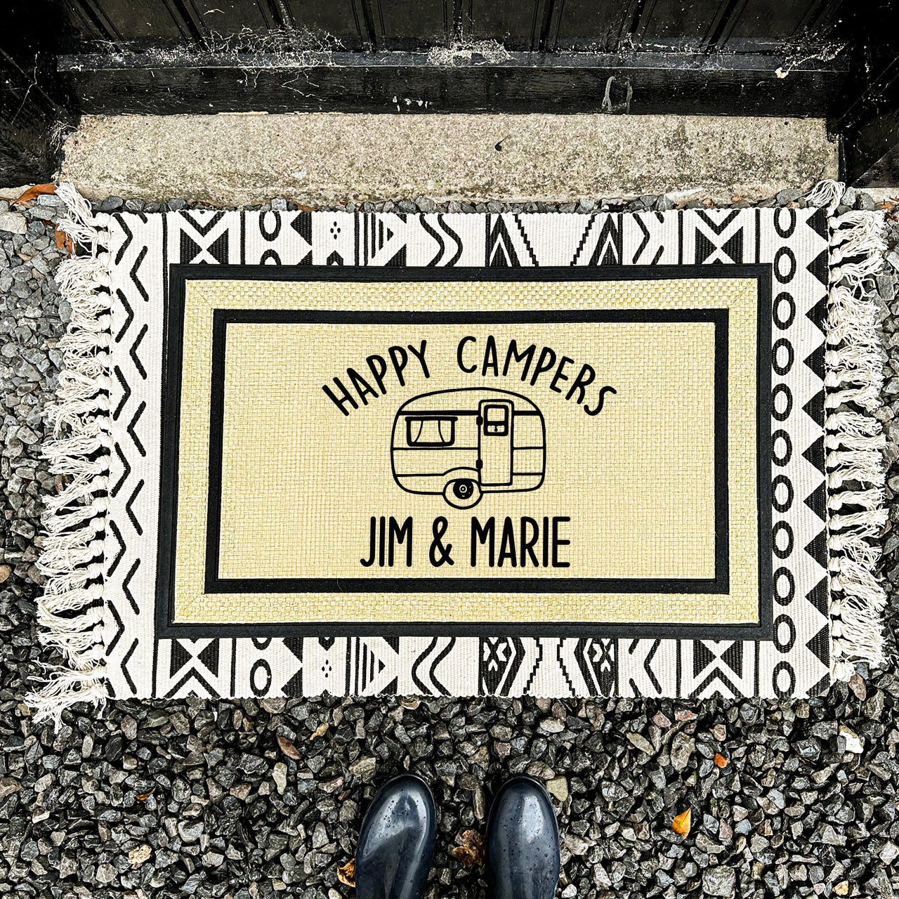 Personalized Happy Campers Names Doormat - Camper Décor - SAND