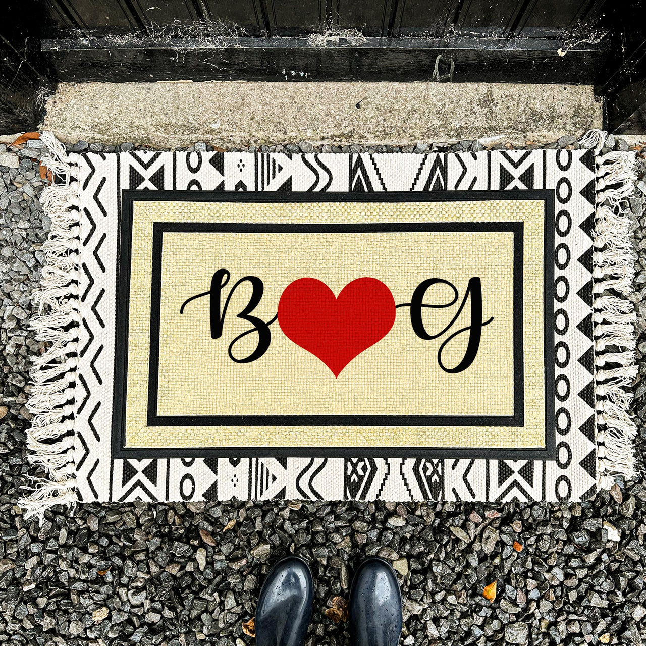 Personalized Initial Red Heart Door Mat - Home Decor - SAND