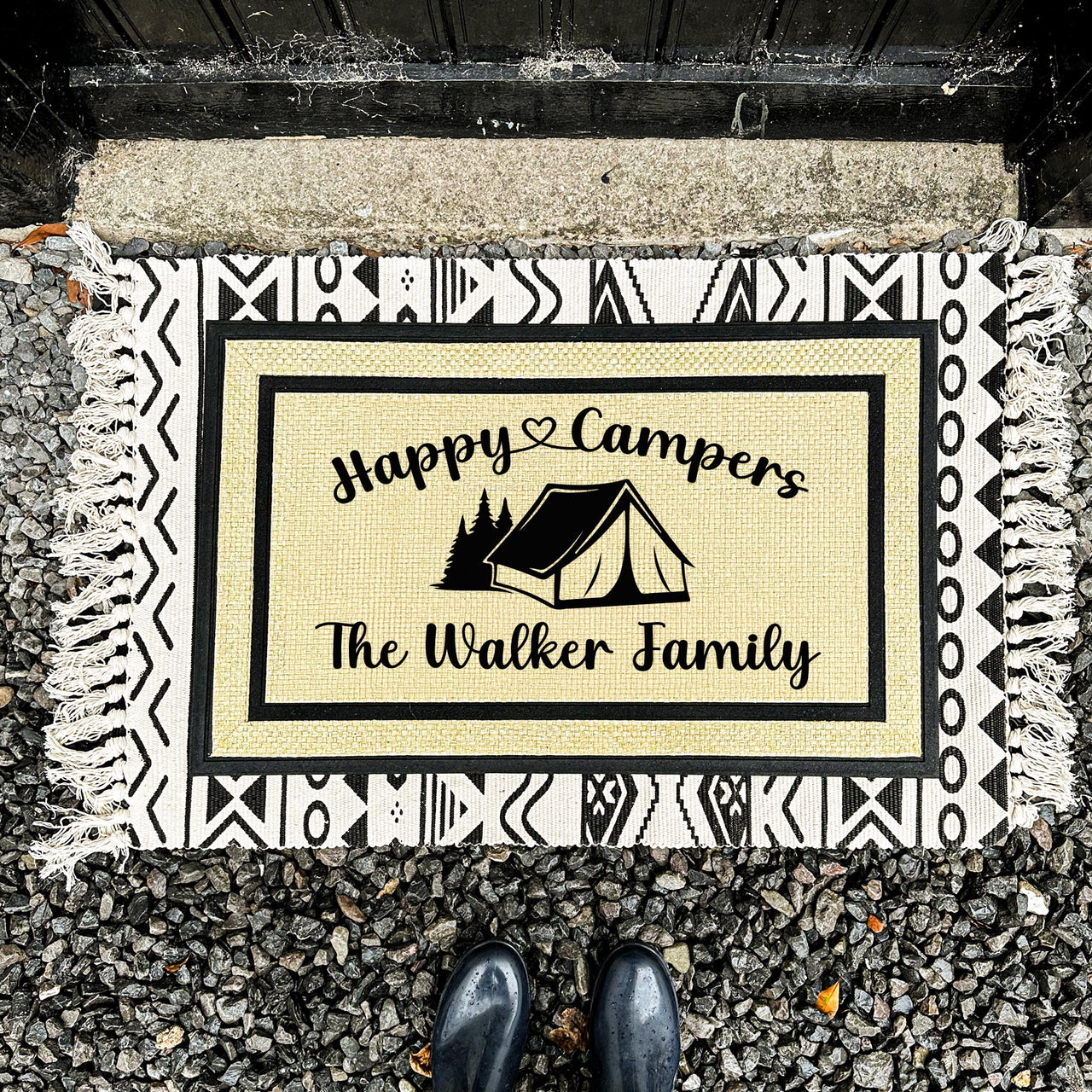 Happy Campers Camping Door Mat - Weatherproof Doormat - SAND