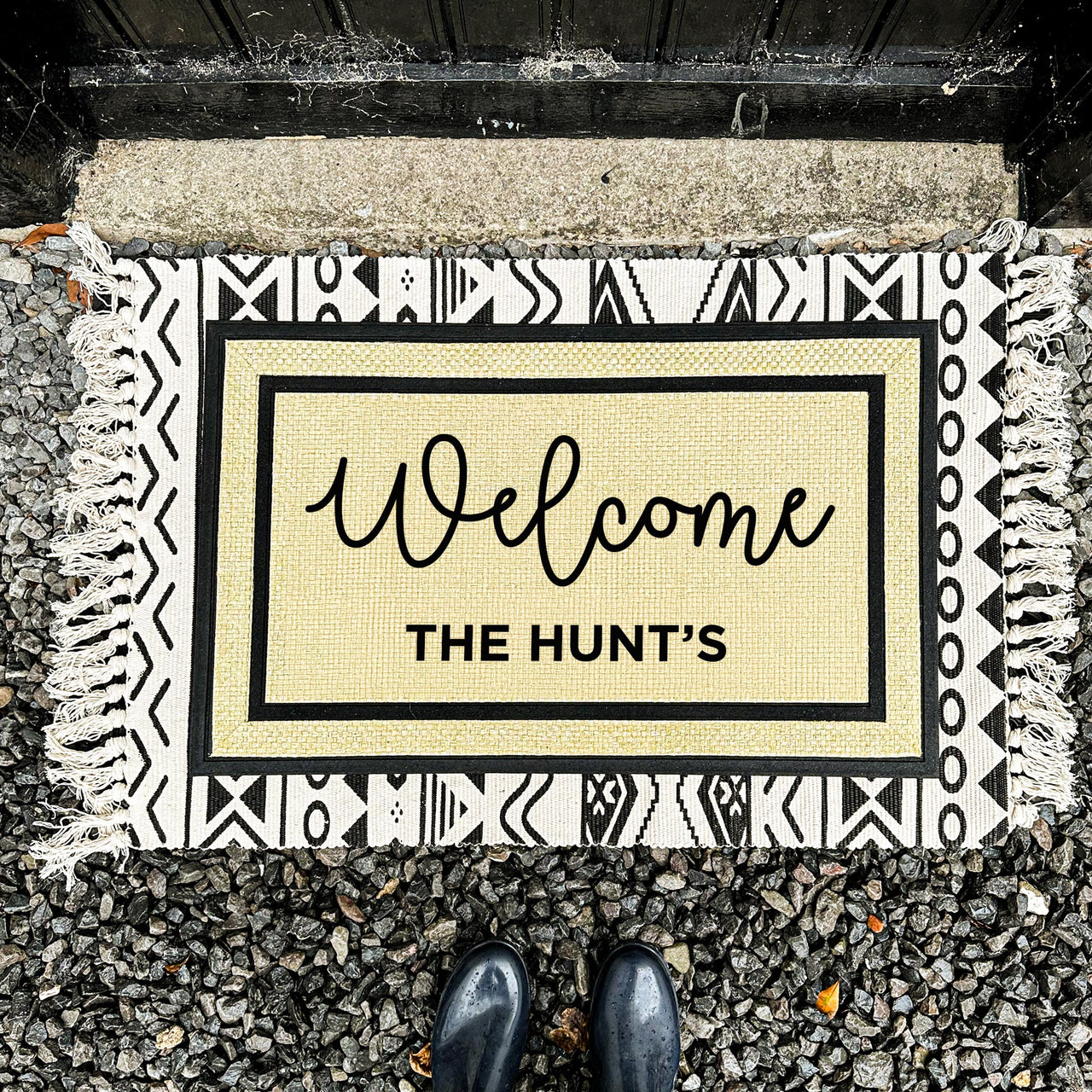 Welcome Doormat - Welcome Family Name All Weather Rug - SAND