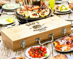 Wooden Bamboo BBQ Set Box & Tools Gift Set