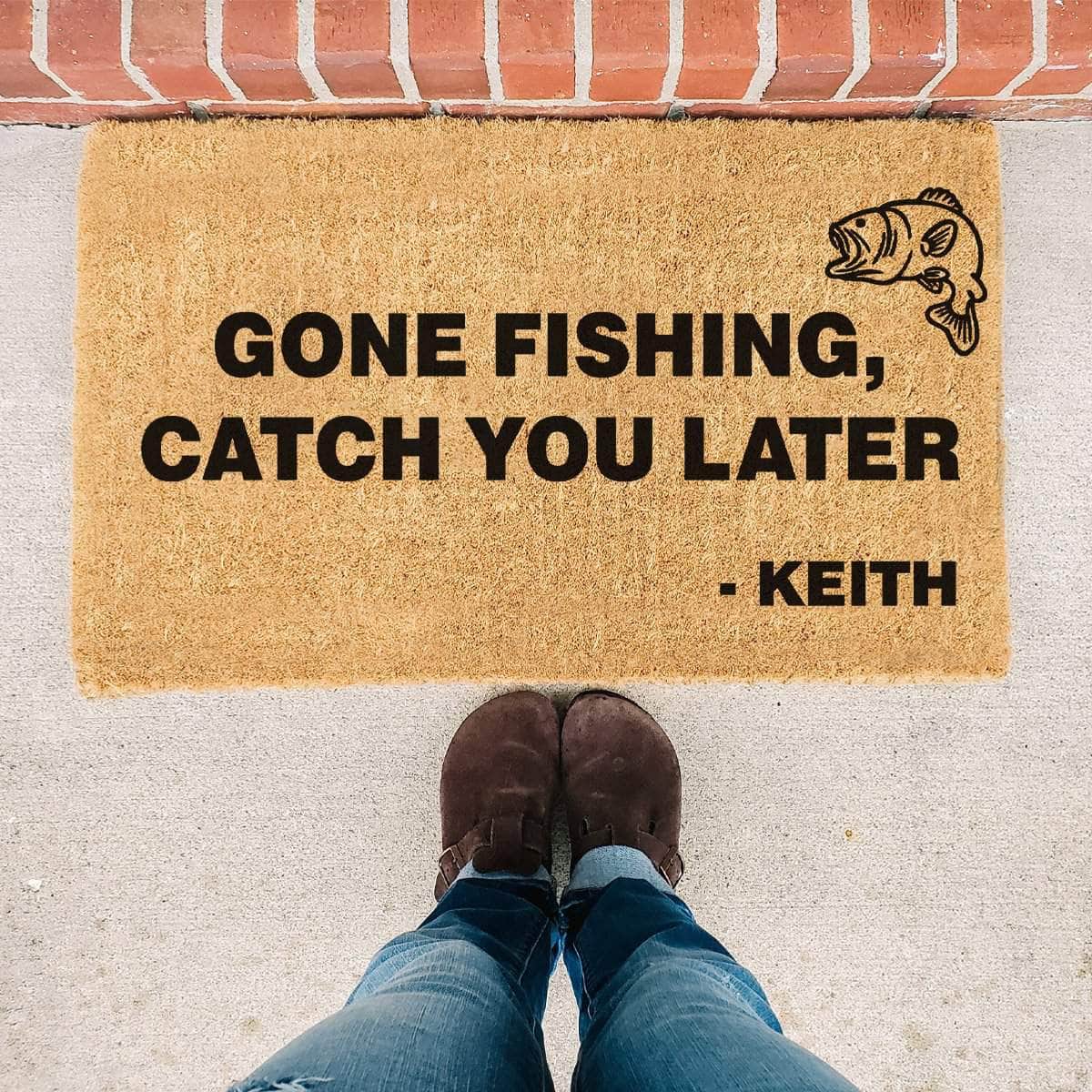 Gone Fishing, Catch You Later Customizable Name Doormat