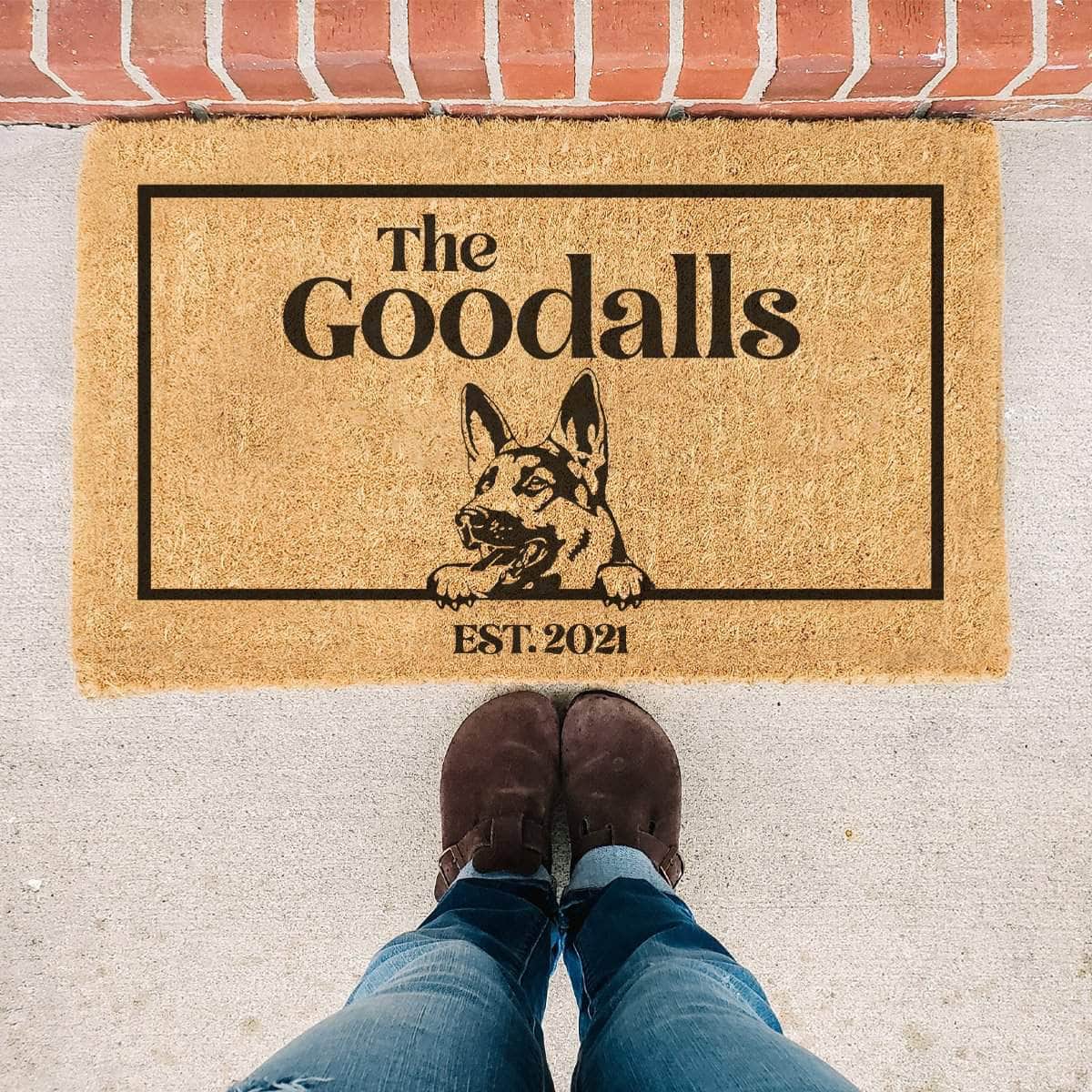 German Shepherd & Personalised Family Name - Doormat