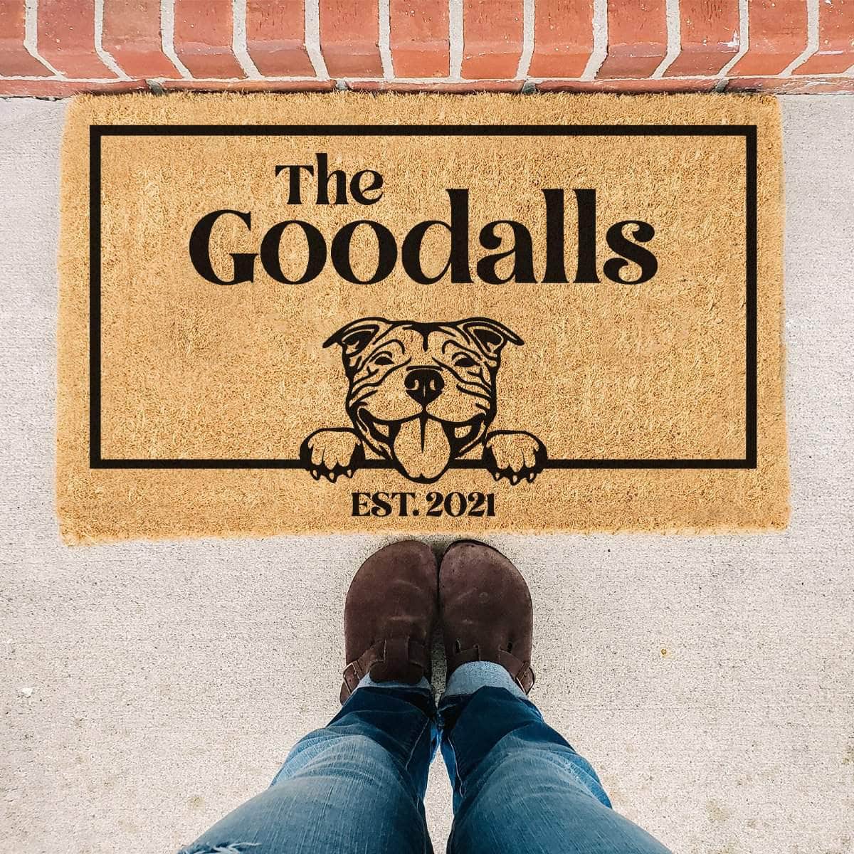 Staffordshire Bull Terroir & Personalised Family Name - Doormat