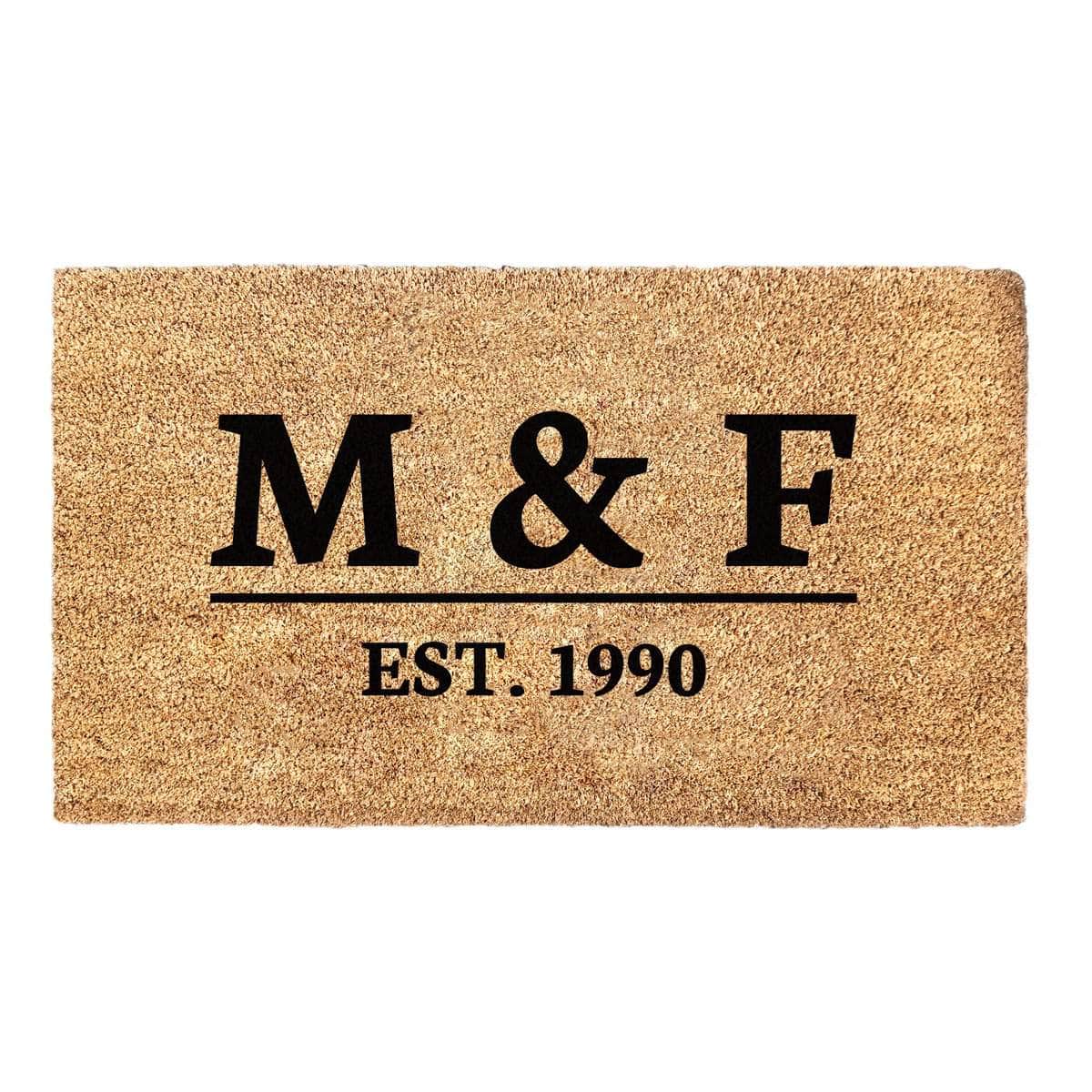 Personalized Bold Underlined Initials and Est. Date Serif Doormat