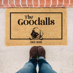 Pug & Personalised Family Name - Doormat