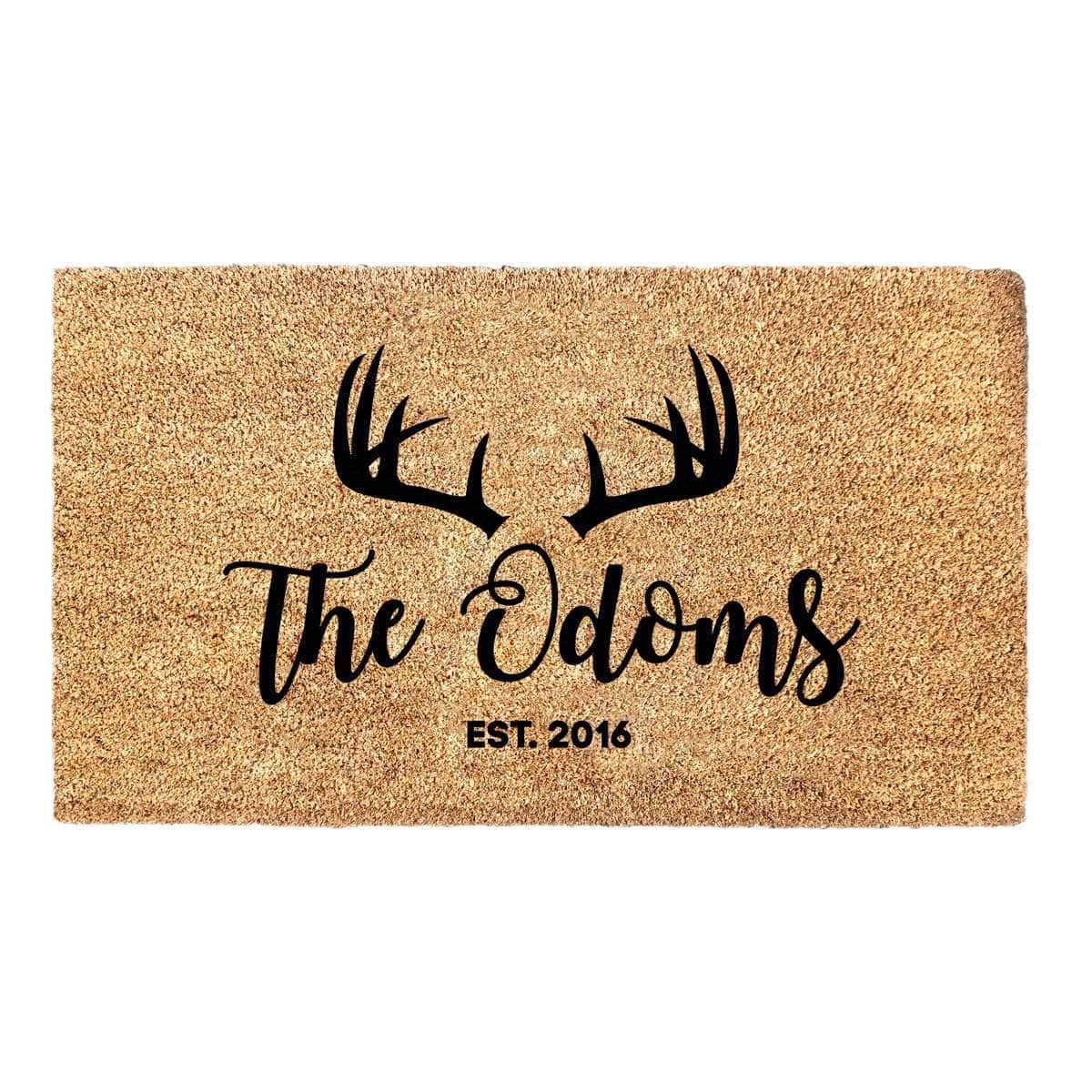 Personalized Antlers With Family Name and Est. Date Doormat