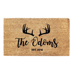 Personalized Antlers With Family Name and Est. Date Doormat