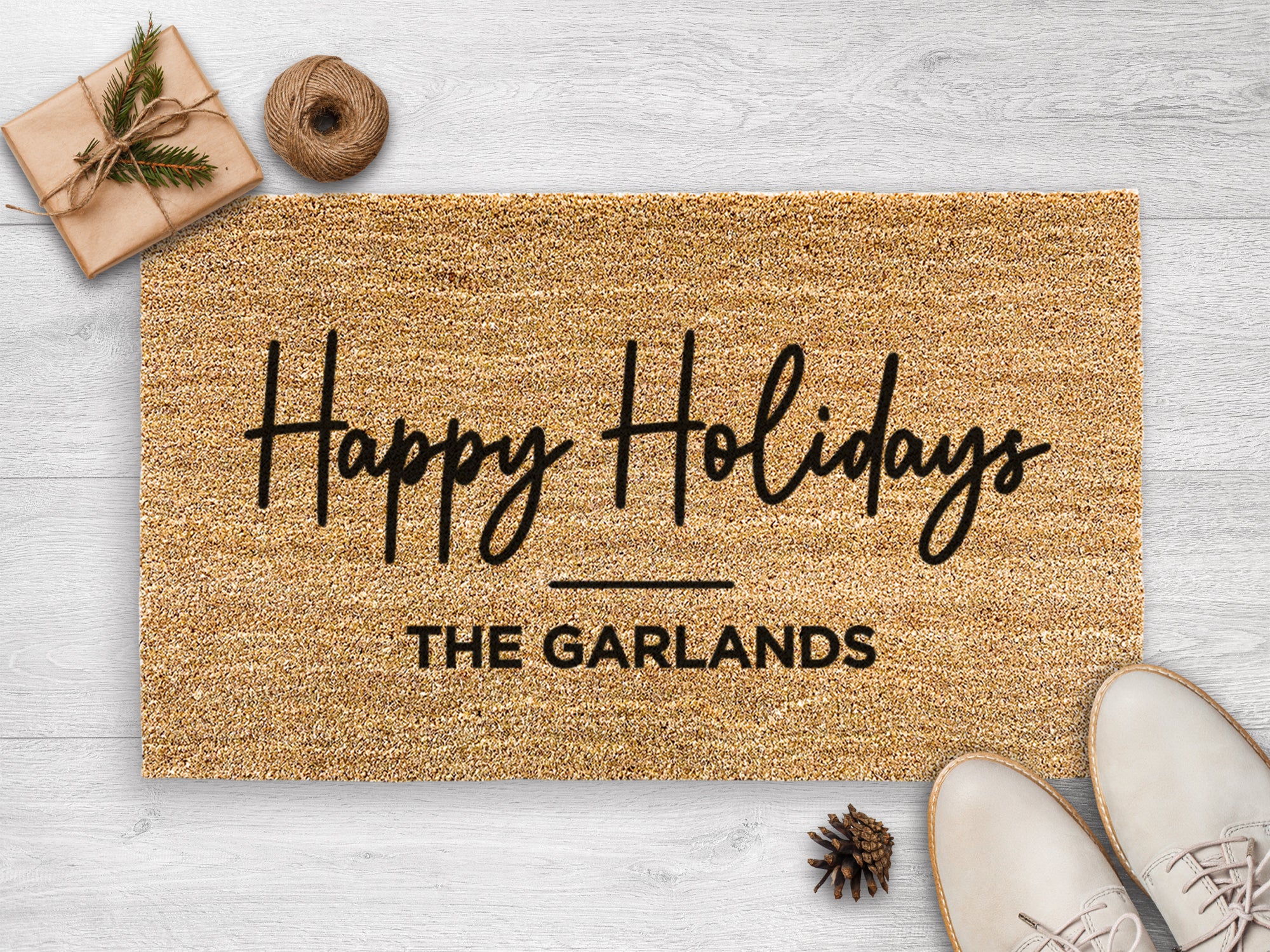 Happy Holidays Custom Family Name - Doormat