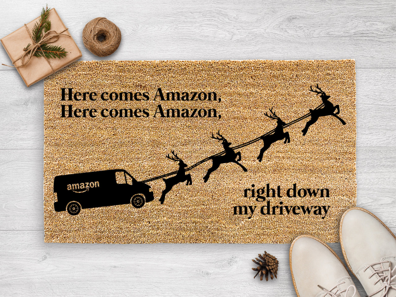 Here Comes Amazon - Christmas Doormat