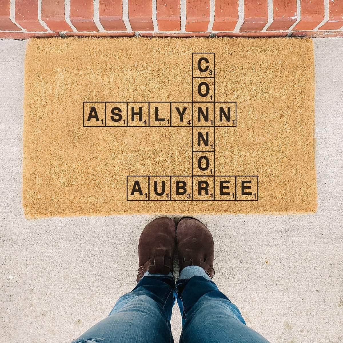 Scrabble Tiles Custom Family Name Doormat
