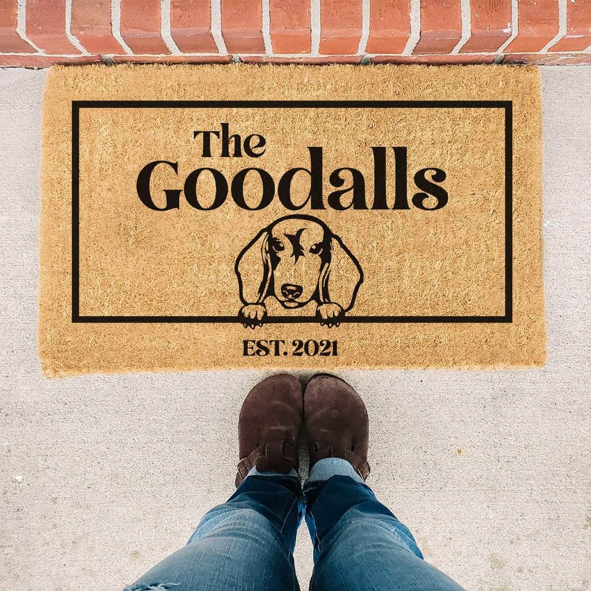 Dachshund & Personalised Family Name - Doormat