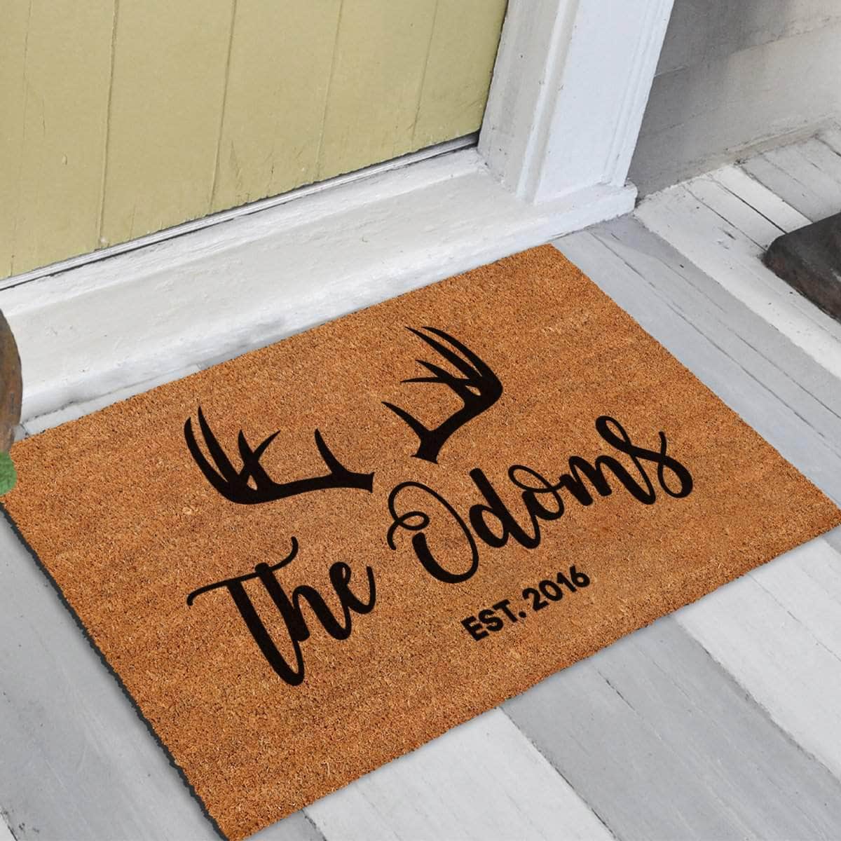 Personalized Antlers With Family Name and Est. Date Doormat