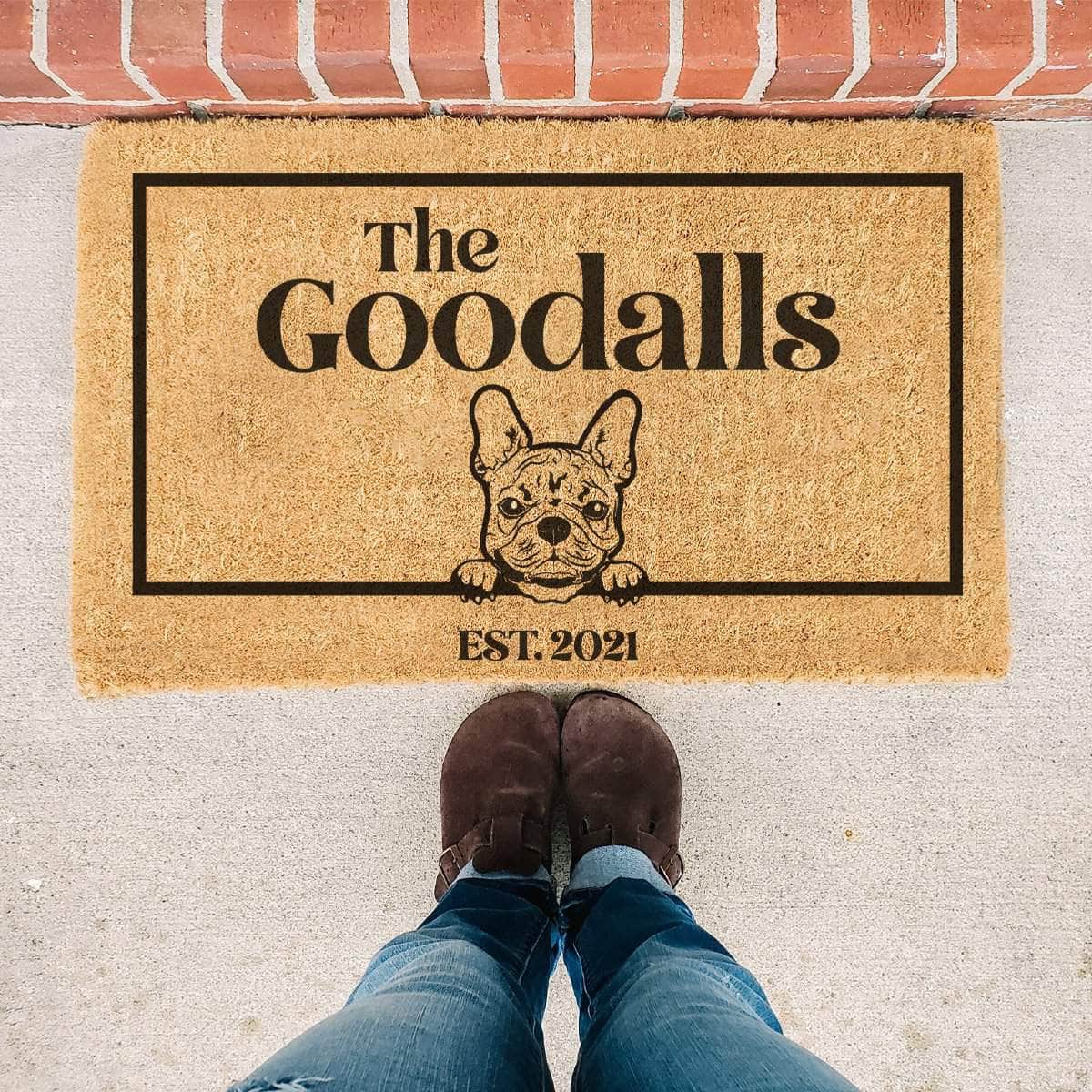 French Bulldog & Personalised Family Name - Doormat