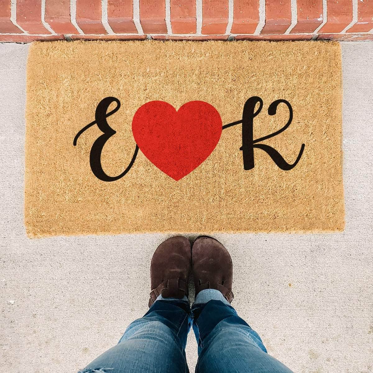 Personalized Initial Red Heart - Doormat