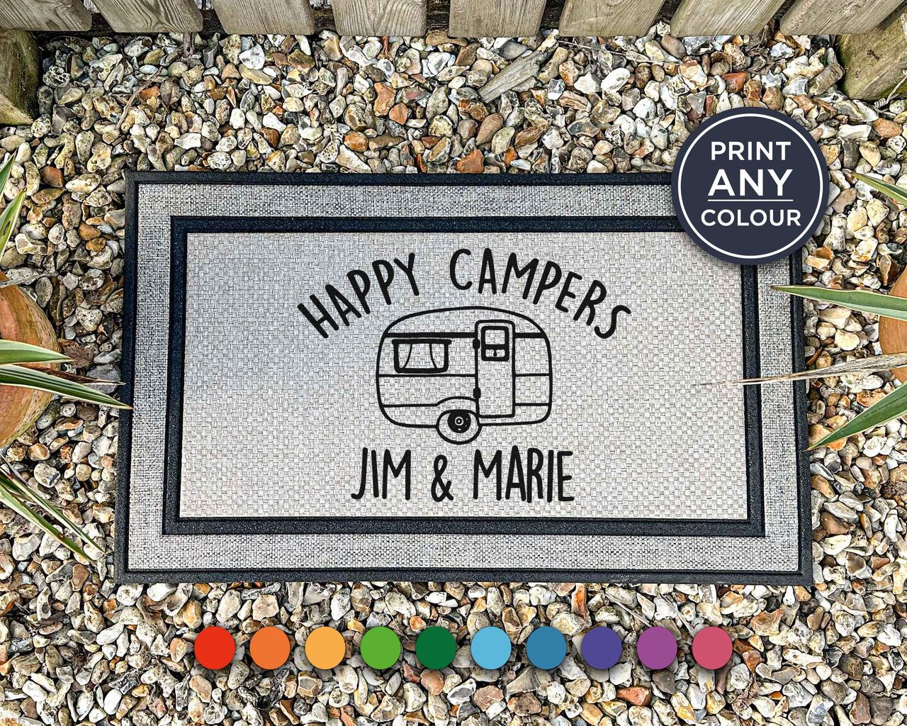 Personalized Happy Campers Names Doormat - Camper Décor