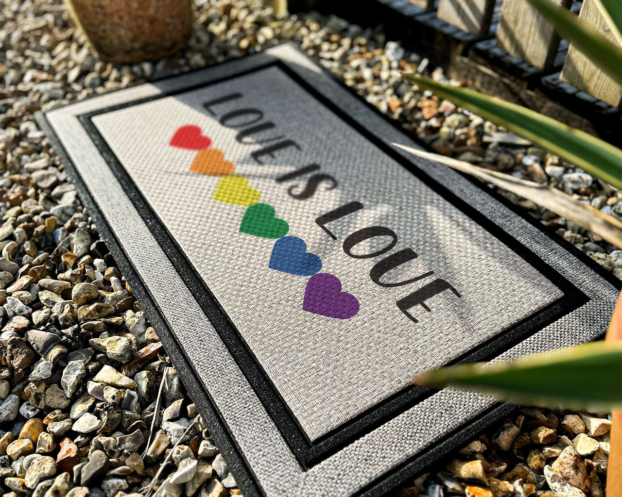 Love Is Love Rainbow Heart Doormat - Gay Pride - LGBTQ  - Customised Rug