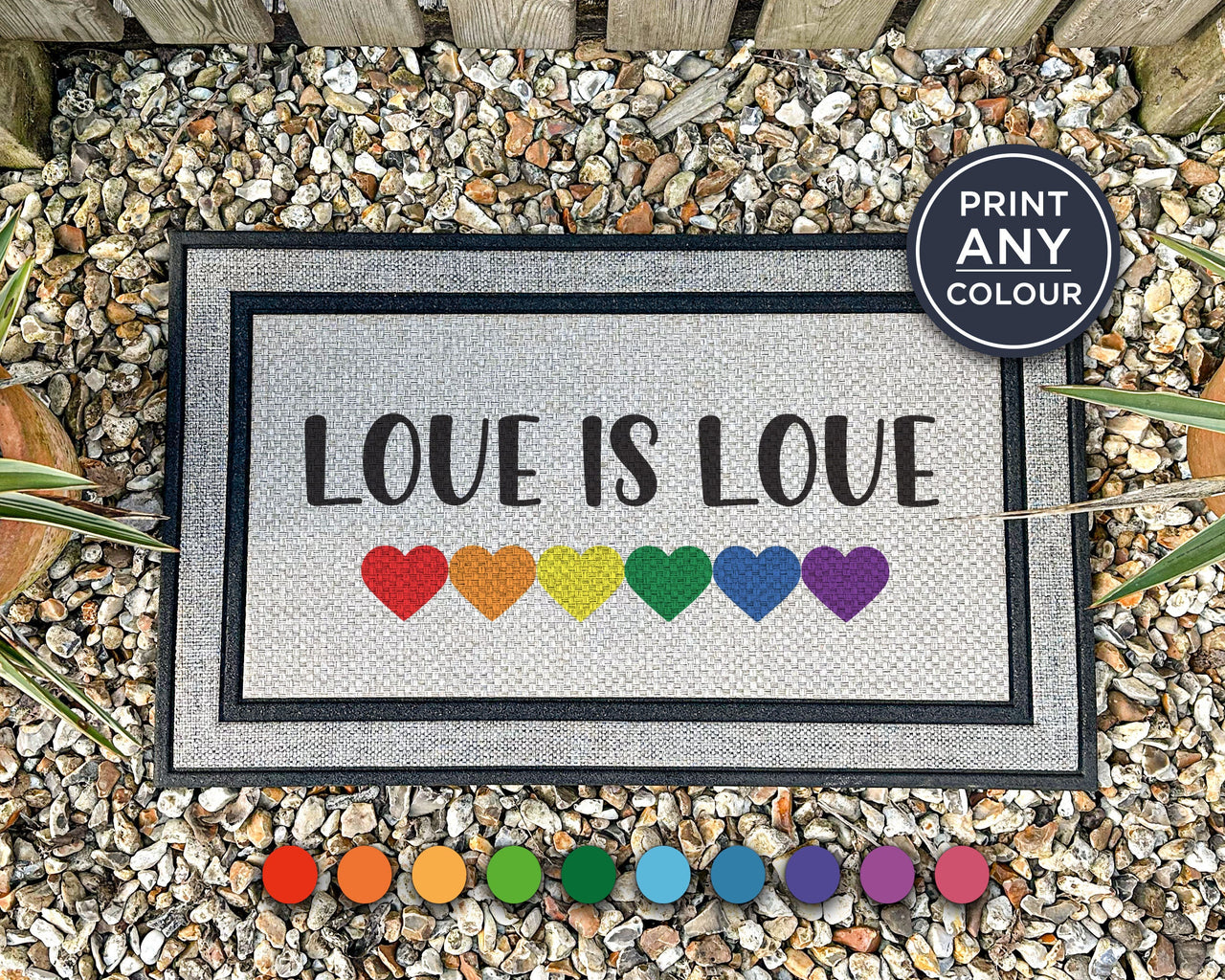 Love Is Love Rainbow Heart Doormat - Gay Pride - LGBTQ  - Customised Rug