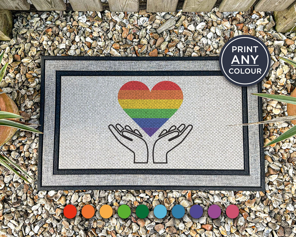 Hands Holding Rainbow Heart - LGBTQ Doormat
