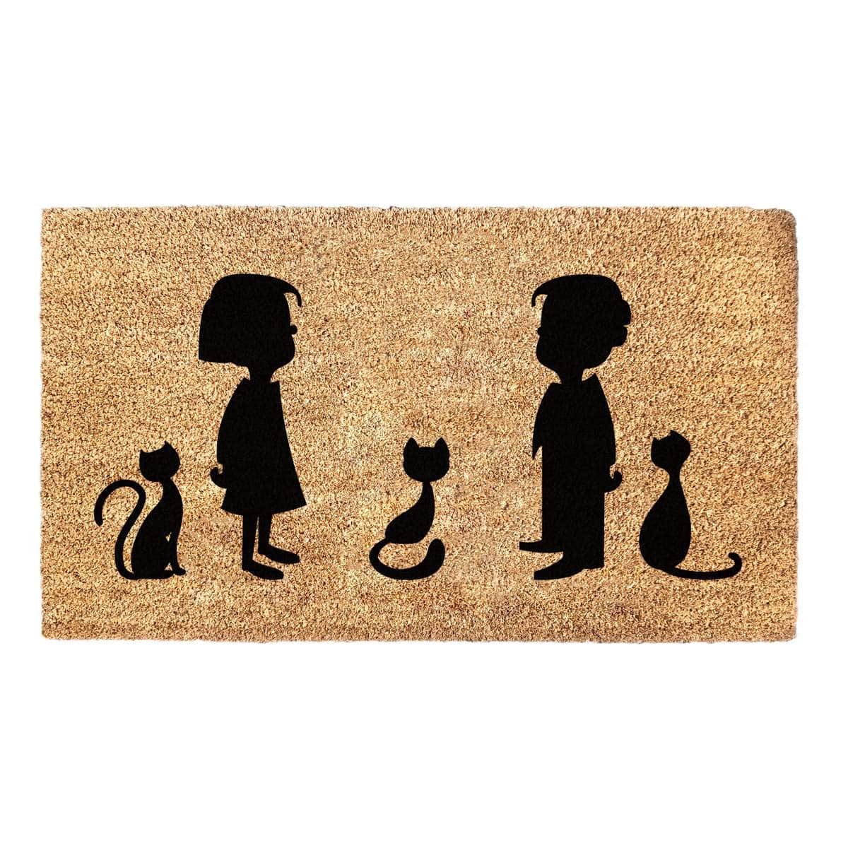 Cartoon Kids and Cats Doormat - Family Doormat